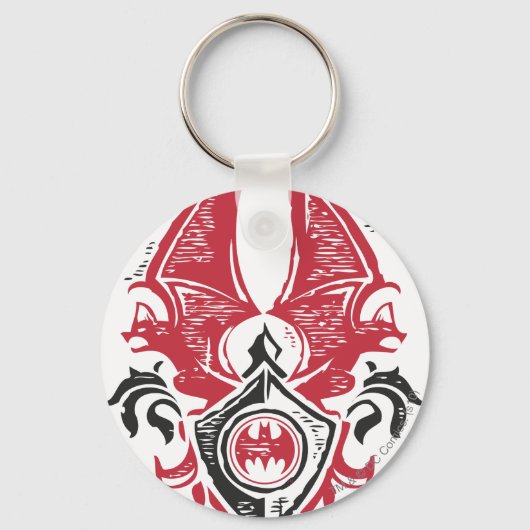 Batman Symbol | Rood zwarte bat Stempel Crest Logo Sleutelhanger (Voorkant)