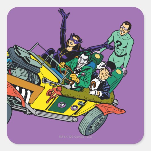 Batman Villains in Jokermobile Vierkante Sticker (Voorkant)