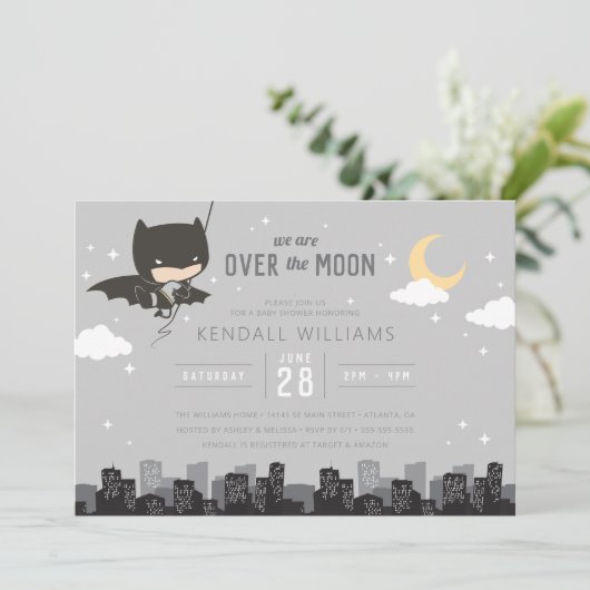 Batman | We Are Over the Moon Boy Baby shower Kaart (Staand voorkant)