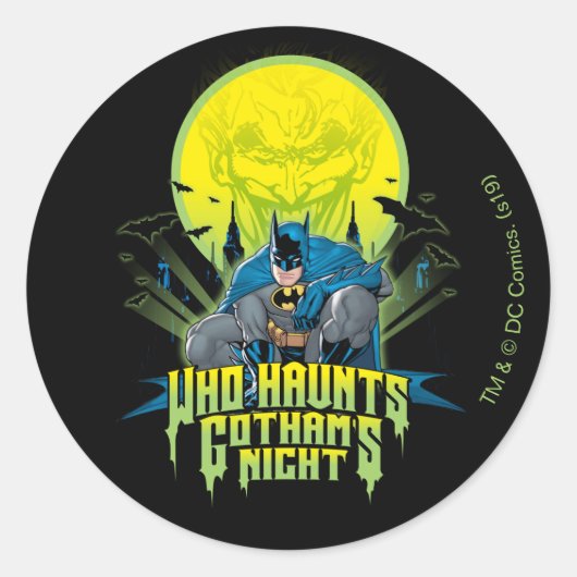 Batman | Who Haunts Gothams Night Ronde Sticker (Voorkant)
