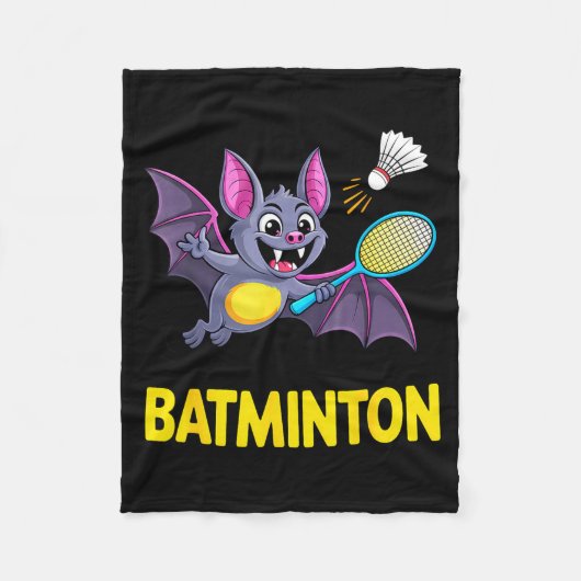 Batminton – Funny Cartoon Bat Playing Badminton  Fleece Deken (Voorkant)