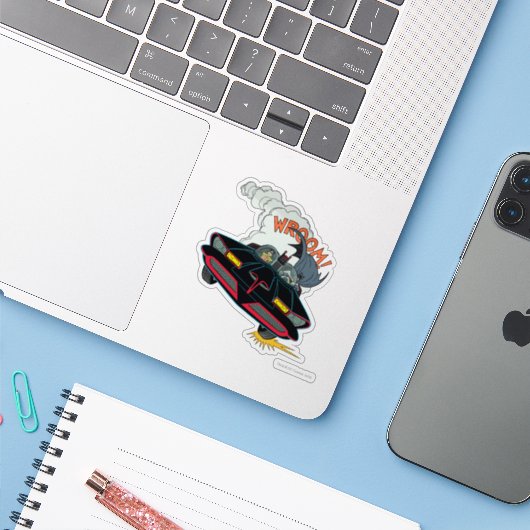 Batmobile Wroom. Sticker (Laptop met iPhone)