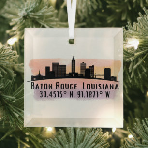 Baton Rouge LA City Skyline Glass Ornament