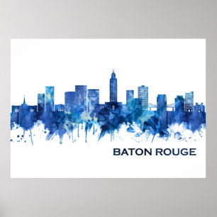 Baton Rouge Louisiana Skyline Blue Poster
