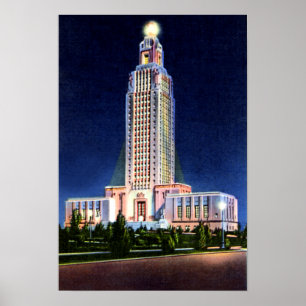 Baton Rouge Louisiana State Capitol bij nacht Poster