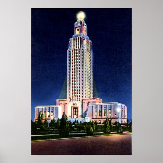Baton Rouge Louisiana State Capitol bij nacht Poster (Voorkant)