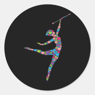 Baton Twirling Girl - Silhouette Dancing Twirler M Ronde Sticker