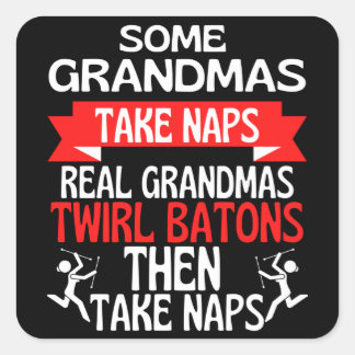 Baton Twirling Grandma Retro Twirler Athlete Vierkante Sticker