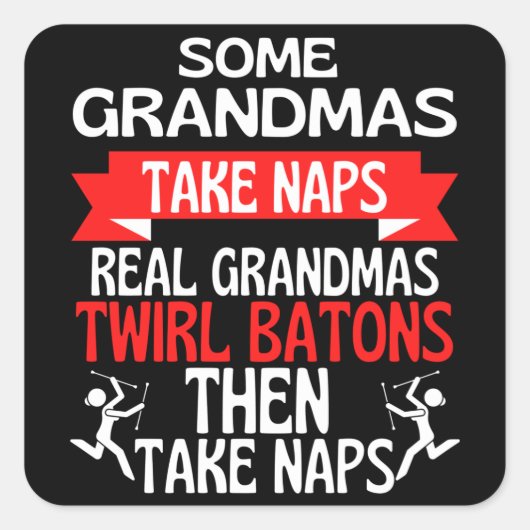 Baton Twirling Grandma Retro Twirler Athlete Vierkante Sticker (Voorkant)