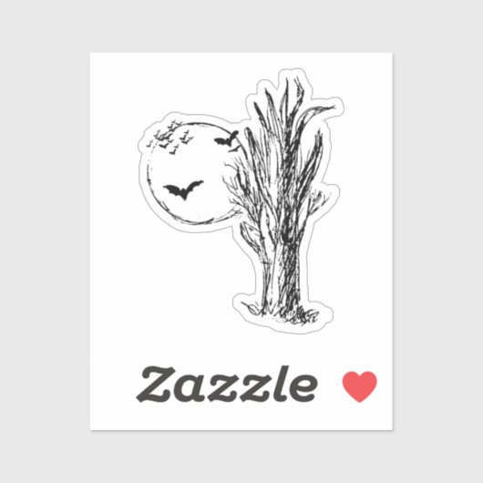 Bats, a Dead Tree, Full Moon Halloween Sticker (Vel)