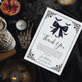 Bats and Bows Halloween Baby shower Gothic Bedankkaart