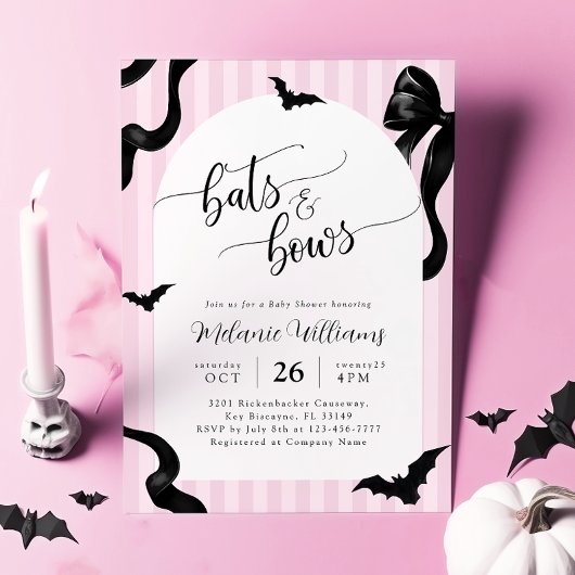 Bats and Bows Halloween Baby Shower Invitation Kaart