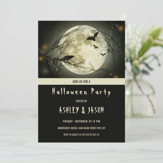 Bats and Crow Halloween Kaart (Staand voorkant)