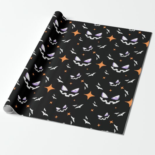 Bats And Jack-O-Lanterns Face Cadeaupapier (Uitgerold)