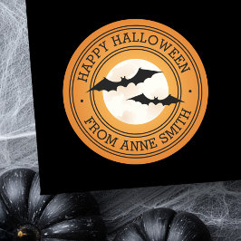 Bats and moon Happy Halloween aangepaste naam oran Ronde Sticker