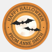 Bats and moon Happy Halloween aangepaste naam oran Ronde Sticker (Voorkant)