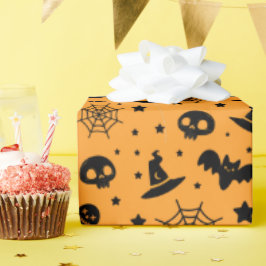 Bats and Spider Webs Spooky Halloween Geel Cadeaupapier