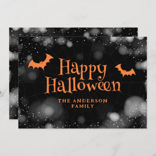 Bats and Spiders Happy Halloween Kaart (Voorkant / Achterkant)