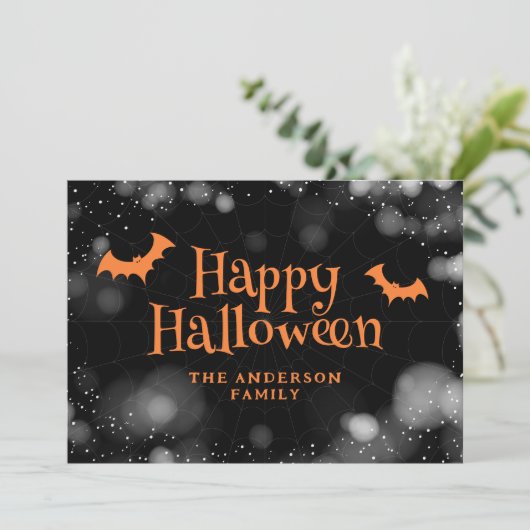 Bats and Spiders Happy Halloween Kaart (Staand voorkant)