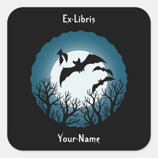 Bats and Trees Against the Moon Bookplate Vierkante Sticker (Voorkant)