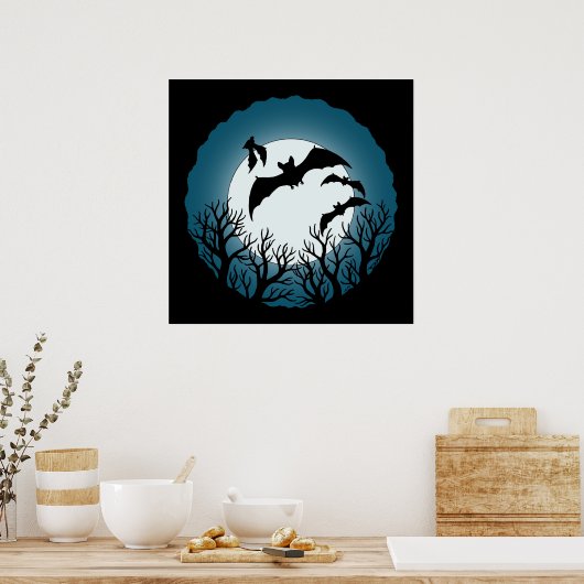 Bats and Trees Against the Moon Poster (Keuken)