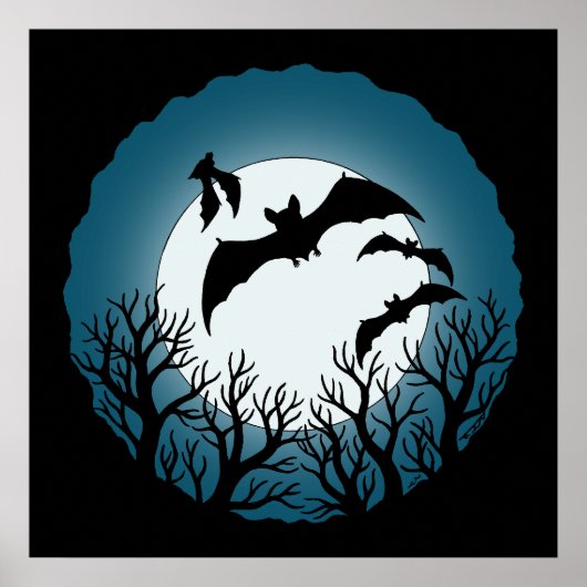 Bats and Trees Against the Moon Poster (Voorkant)