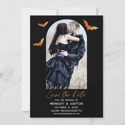 Bats Arch Foto Halloween bruiloft Bewaar de datum Save The Date (Voorkant)