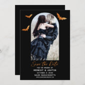 Bats Arch Foto Halloween bruiloft Bewaar de datum Save The Date (Voorkant / Achterkant)