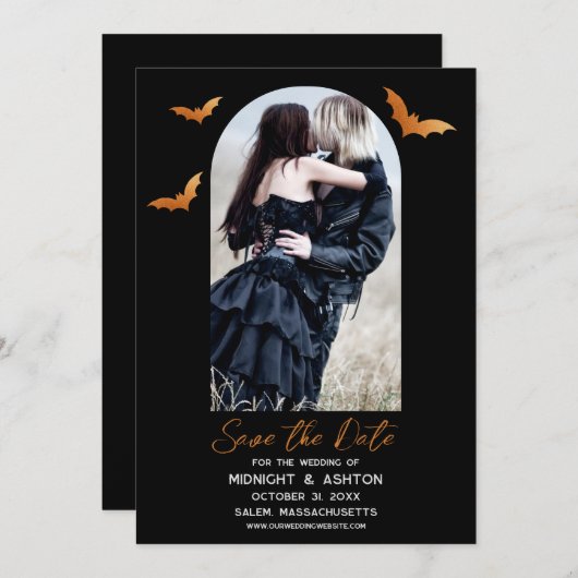 Bats Arch Foto Halloween bruiloft Bewaar de datum Save The Date (Voorkant / Achterkant)