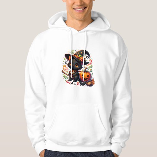 Bats Black Cat Witch Pet Wand Pumpkin Schattige Ha Hoodie (Voorkant)