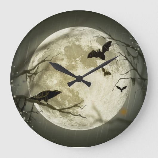 Bats by the Moon op Halloween Grote Klok (Voorkant)