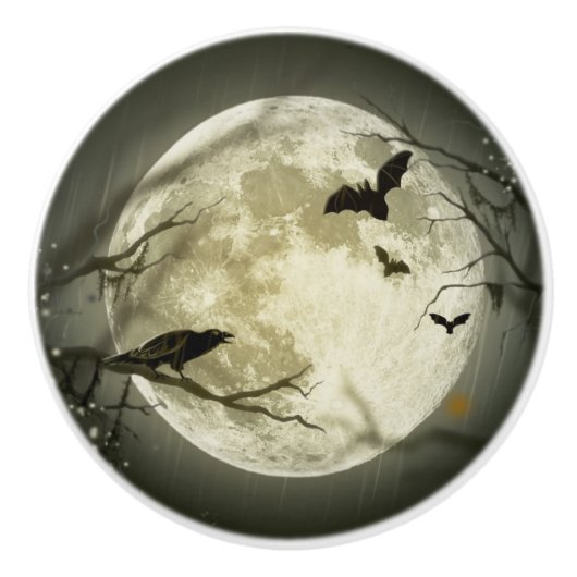Bats by the Moon op Halloween Keramische Knop (Voorkant)