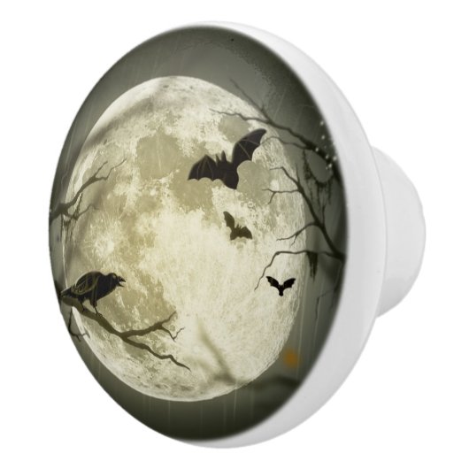 Bats by the Moon op Halloween Keramische Knop (Rechts)