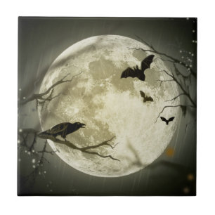 Bats by the Moon op Halloween Tegeltje