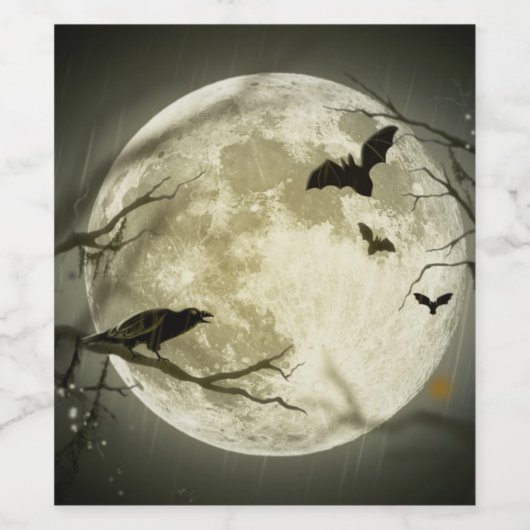 Bats by the Moon op Halloween Wijn Etiket (Enkel label)