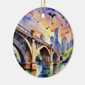 Bats Congress Avenue Bridge Austin Waterverf Keramisch Ornament (Links)