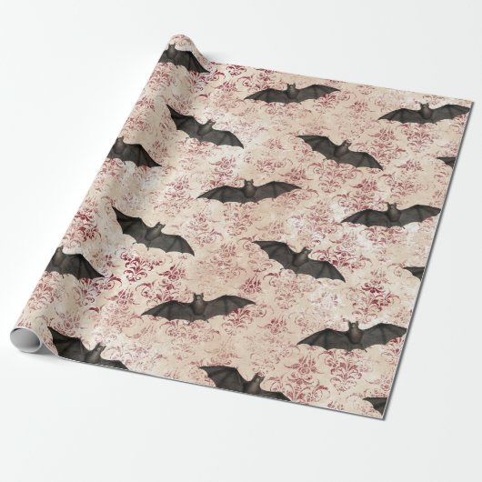 Bats en Bourgogne Damask Cadeaupapier (Uitgerold)