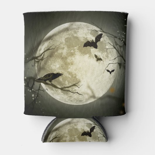 Bats fly Crow zit voor Halloween Full Moon Blikjeskoeler (Voorkant)