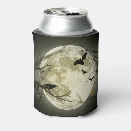 Bats fly Crow zit voor Halloween Full Moon Blikjeskoeler (Blikje Achterkant)
