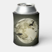 Bats fly Crow zit voor Halloween Full Moon Blikjeskoeler (Blikje Achterkant)