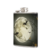 Bats fly Crow zit voor Halloween Full Moon Heupfles (Links)