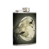 Bats fly Crow zit voor Halloween Full Moon Heupfles (Rechts)