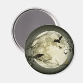 Bats fly Crow zit voor Halloween Full Moon Magneet (Voorkant / Achterkant)