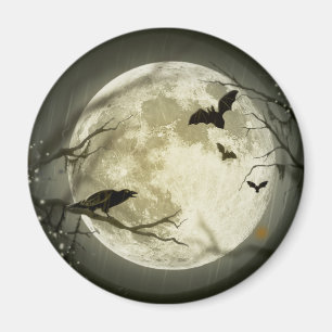 Bats fly Crow zit voor Halloween Full Moon Magneet