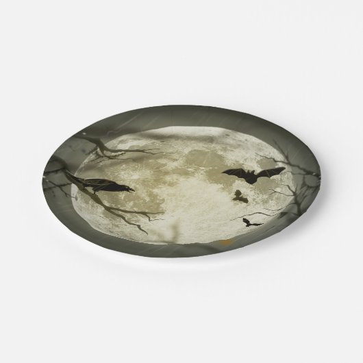 Bats fly Crow zit voor Halloween Full Moon Papieren Bordje (Gekanteld)
