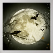 Bats fly Crow zit voor Halloween Full Moon Poster (Voorkant)