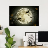 Bats fly Crow zit voor Halloween Full Moon Poster (Thuiskantoor)