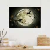 Bats fly Crow zit voor Halloween Full Moon Poster (Keuken)