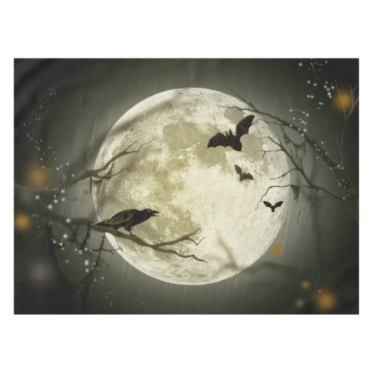 Bats fly Crow zit voor Halloween Full Moon Tafelkleed (Voorkant (Horizontaal))