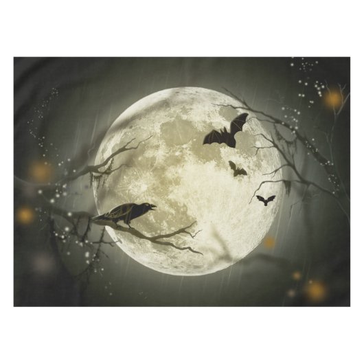 Bats fly Crow zit voor Halloween Full Moon Tafelkleed (Voorkant (Horizontaal))